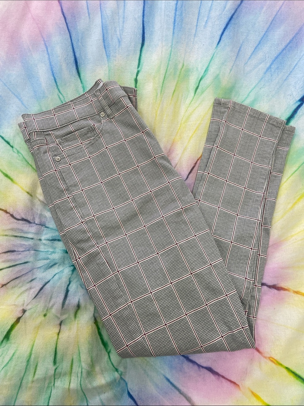 LOFT Green Plaid Skinny Pants with Red Windowpane Lot 7